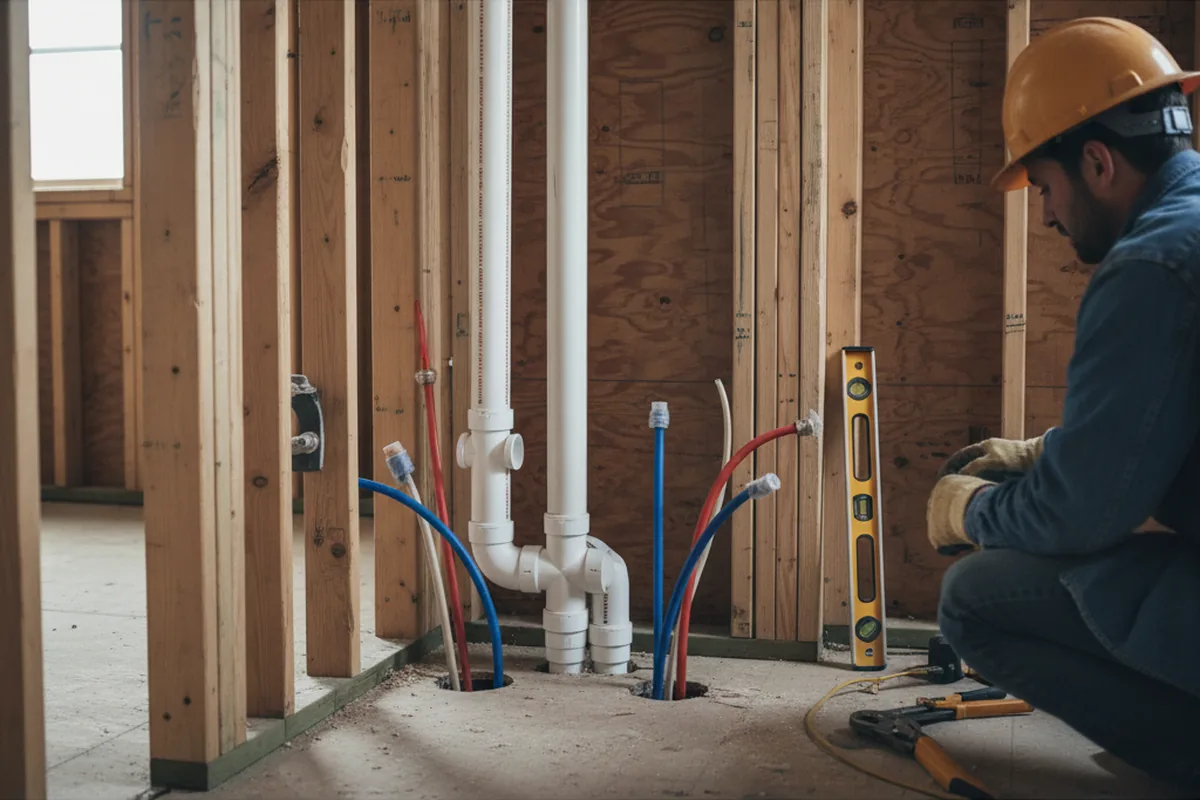 Drain and supply rough-in during Leak Detection in Red House